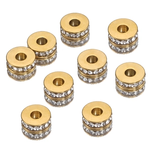 Flat 18k gold plated stainless steel spacer beads with inlaid crystals for DIY jewelry