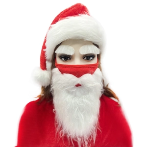 Christmas Santa beard face mask set with plush white mustache and red cotton cover