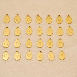 Oval Alphabet Letter Initial Pendant 304 Stainless Steel 18K Gold Plated Engraved DIY Jewelry Charms Minimalist Simple