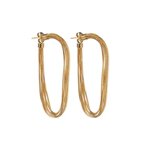Stainless Steel Multi Strand Snake Chain Tassel Earrings Minimalist Geometric Hoop Studs Elegant Jewelry For Women