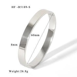 Polished silver stainless steel bangle detail with 8mm width and 60mm inner diameter