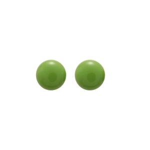 Minimalist grass green round stud earrings with a glossy finish on white background
