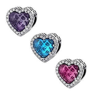 Heart Charm Bead Silver Plated Copper With Cubic Zirconia Synthetic Gemstone DIY Jewelry Accessories For Bracelet Hollow Out