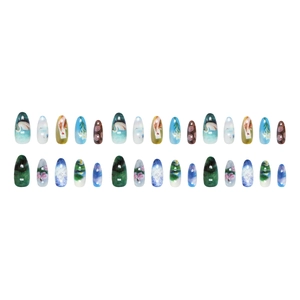 Artistic oil painting press on nails with floral and swan hand-painted designs