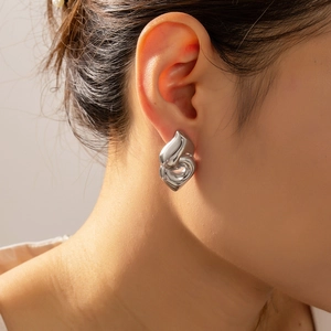 Silver geometric twisted earrings with a minimalist double-layer design for women