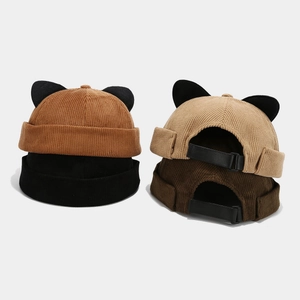 Cat Ear Corduroy Docker Hat Brimless Cap Adjustable Beanie For Men Women Autumn Winter Fashion Novelty