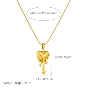 Gold lava heart pendant necklace in stainless steel with snake chain for women