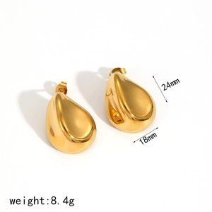 Polished 18k gold plated geometric curved drop earrings in stainless steel for women