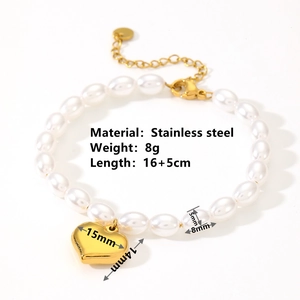 Bracelet minimaliste en acier inoxydable doré avec perles et pendentif cœur