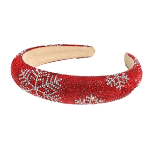 Sparkling red sponge headband with silver rhinestone snowflake pattern for Christmas style
