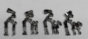 Détails de quatre pendentifs familiaux en acier inoxydable avec silhouettes mère et enfants