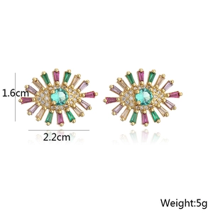 18K gold plated evil eye stud earrings with colorful zircon stones and size dimensions
