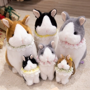 Cute Rabbit Plush Toy Simulated Bunny Doll With Lace Collar Soft Oudiao Velvet Stuffed Animal Keychain Gift For Kids