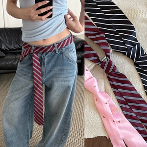 Striped Ribbon Belt Long Satin Scarf Tie For Jeans Butterfly Print Preppy Style Women Fashion Accessory