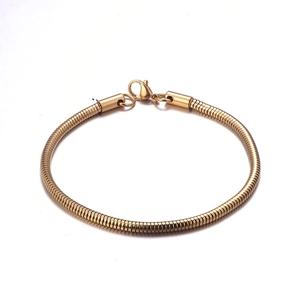 Elegant 3mm gold stainless steel snake bone chain bracelet with a secure lobster clasp
