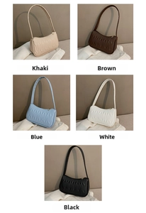 Collage of chic pleated hobo shoulder bags in five neutral and vibrant colors