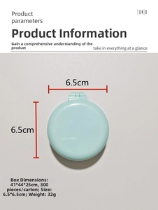 Closed view of a 6.5cm light blue portable folding hairbrush and mirror compact tool