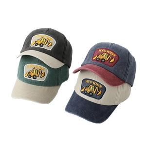 Kids breathable baseball caps with contrast colors and excavator embroidery for boys
