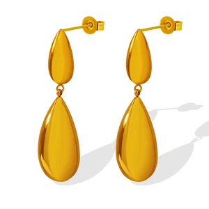 Elegant tiered teardrop pendant earrings in 18k gold plated stainless steel