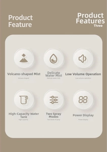Detail of volcano humidifier features including mist modes and digital power display