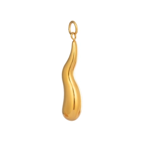 Detailed macro view of a 18K gold plated teardrop pendant with a smooth polished finish