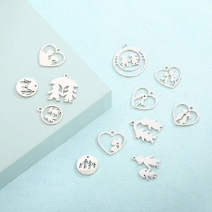 DIY stainless steel heart and round family character pendants for jewelry making