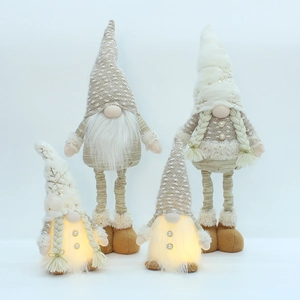 Set of 4 glowing Christmas faceless gnomes with white beards and retractable legs