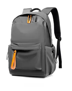 Waterproof Oxford fabric backpack detail featuring vibrant orange zippers and side pocket