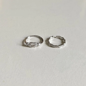 Minimalist 925 sterling silver horseshoe buckle ring and twisted sparkling diamond band