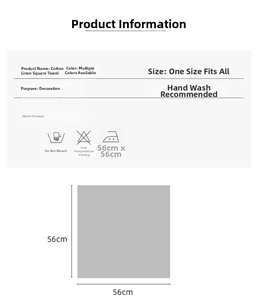 Size chart showing 56cm x 56cm cotton linen scarf dimensions and hand wash instructions