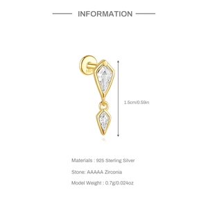 Détails des boucles d'oreilles cerf-volant en argent S925 doré avec dimensions et zircons