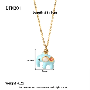 Detail of gold-plated elephant pendant with dimensions 14.5mm by 14mm and chain specs