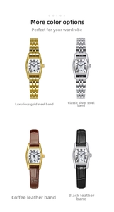 Collection of tonneau women's watches in gold, silver steel and brown, black leather bands