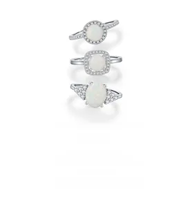 Three elegant S925 sterling silver rings with round and oval opal center stones