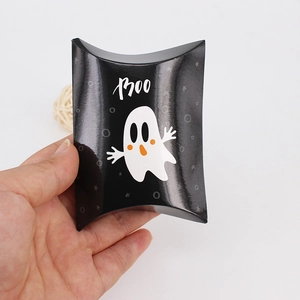 Halloween black ghost pillow box for candy packaging with creative Boo art design