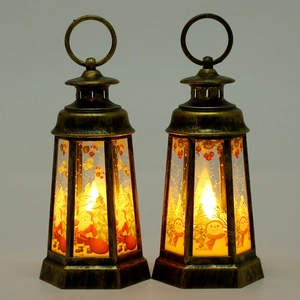 Paire de lanternes de Noël à LED en bronze avec motifs Père Noël et Bonhomme de neige