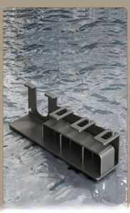 Detail of space aluminum wall rack with hooks in gun grey matte waterproof finish