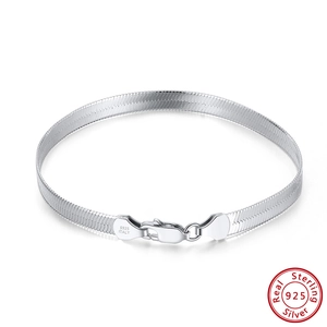 Italian 925 Sterling Silver Herringbone Bracelet Flat Snake Chain Bracelet For Men Women Gold Silver Plated Jewelry Gift