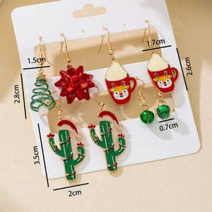 Christmas earrings set featuring festive tree, reindeer mug, and cactus pendants