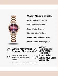 Détails de la montre Dedima B7598L avec cadran de 30mm et étanchéité 30m en ton or