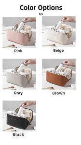 Close-up of quilted vertical striped makeup bags in five elegant colors with soft leather texture