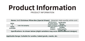 Specifications of S-67 Christmas pillow boxes made of white cardboard with gold stamping