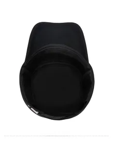 Detail view of the black winter hat's thick cotton lining and interior sweatband design