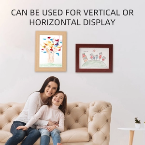 Detailed view of the dual-orientation wooden picture frame for vertical or horizontal display