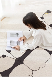Cozy high-density woven cartoon rug detail with soft texture and cream abstract pattern