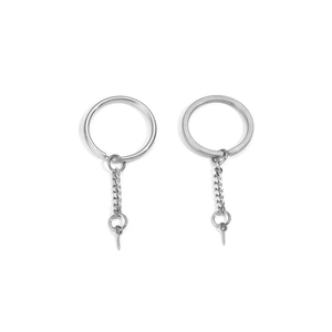 Ensemble porte-clés en acier inoxydable poli avec anneau plat, chaîne et vis à œil