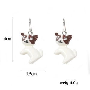 Detailed view of French Bulldog cartoon earrings with 4cm height and 1.5cm width dimensions