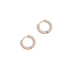 Minimalist rose gold titanium steel hoop earrings featuring a polished smooth finish on white