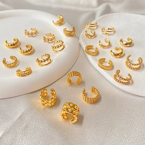 French Retro 18K Gold Plated Copper Ear Cuffs Minimalist Geometric C Shaped Non Piercing Clip On Earrings Women