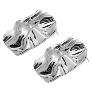 Detailed view of silver 304 stainless steel earrings with irregular crumpled texture